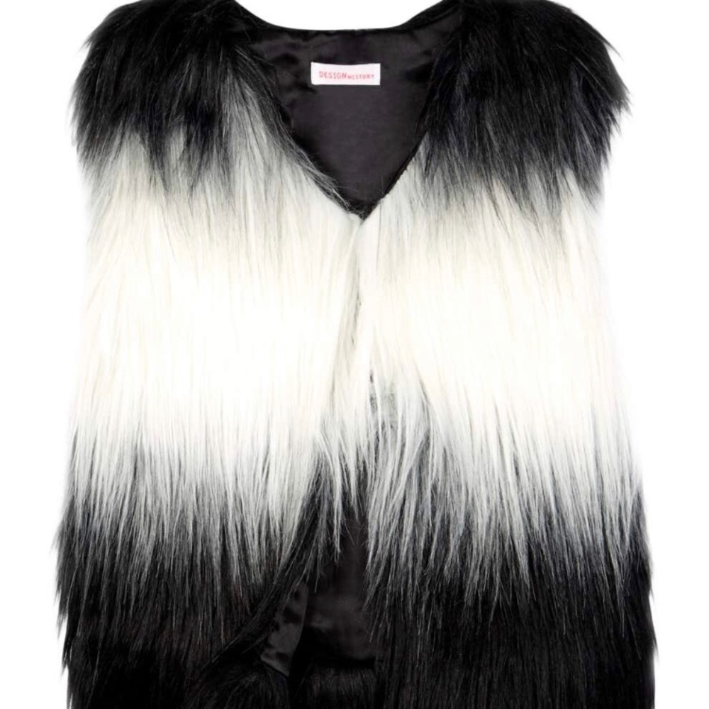 Design History girls faux fur black white vest M